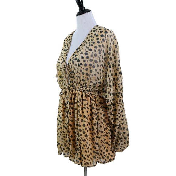 ASOS US 6* Gathered Waist Blouson Sleeve Chiffon Romper Leopard Print - Picture 2 of 11